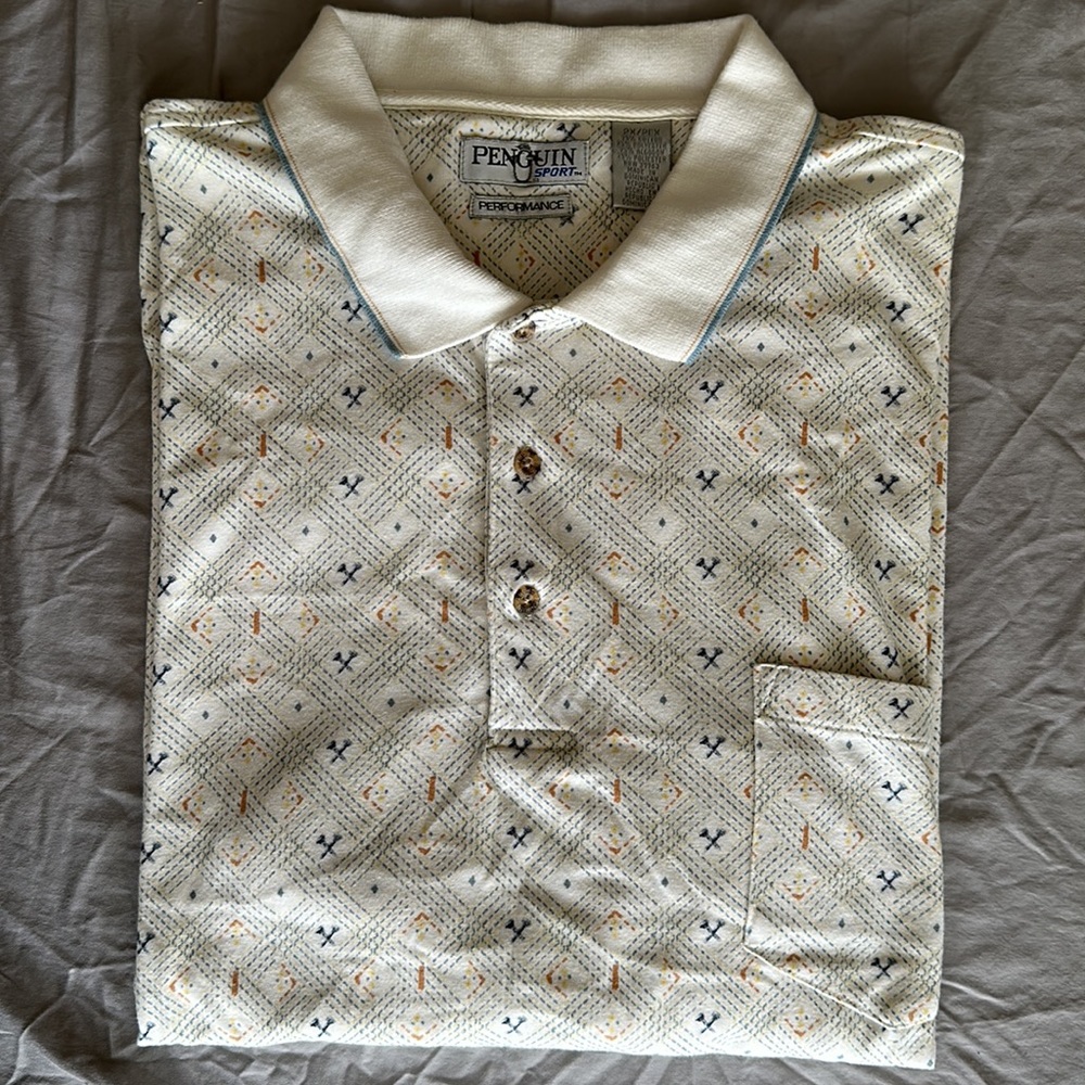 Men’s Penguin Polo Short Sleeve Shirt Size 2XL Cream Classic Fit Vintage EUC